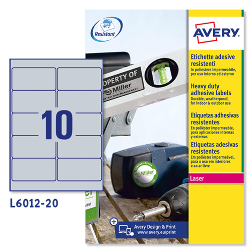 Poliestere adesivo L6012 argento 20fg A4 96x50,8mm (10et/fg laser Avery